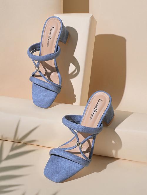 women blue slip on block heel sandal - 22014349 - Standard Image - 0