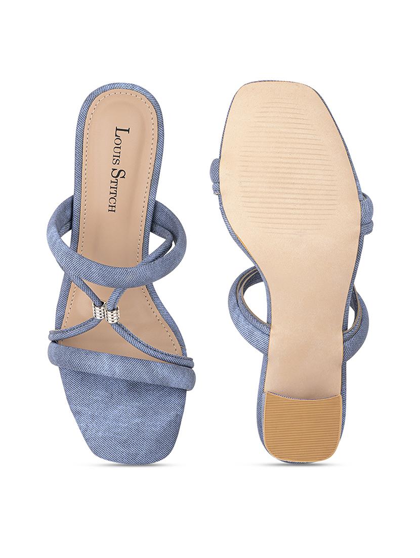 women blue slip on block heel sandal - 22014349 - Standard Image - 5