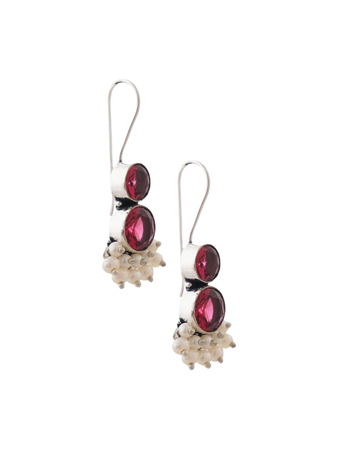 pink & silver toned classic design crystal drop earrings - 22014453 -  Standard Image - 3