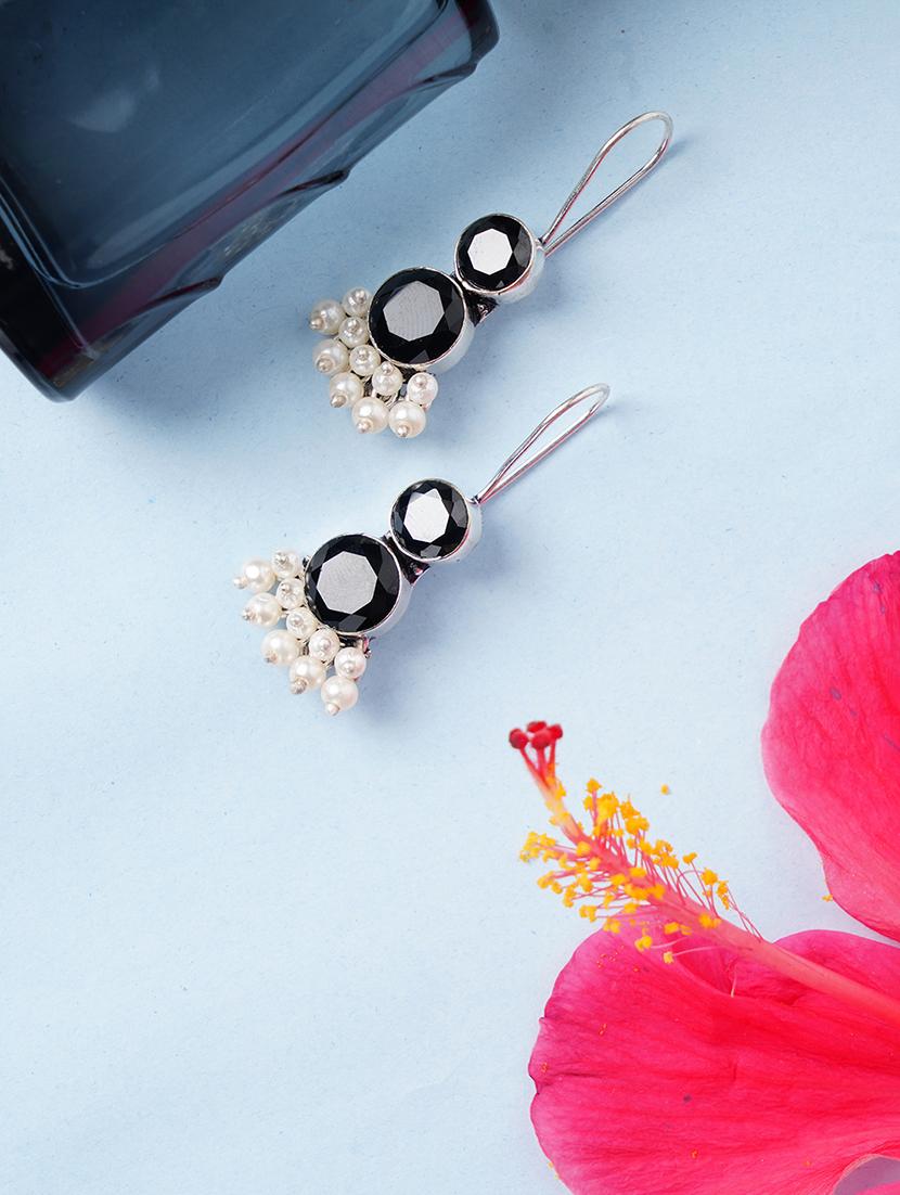 black & silver toned classic design crystal drop earrings - 22014455 - Zoom Image - 0