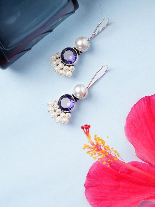 purple & silver toned classic design crystal drop earrings - 22014456 - Standard Image - 0