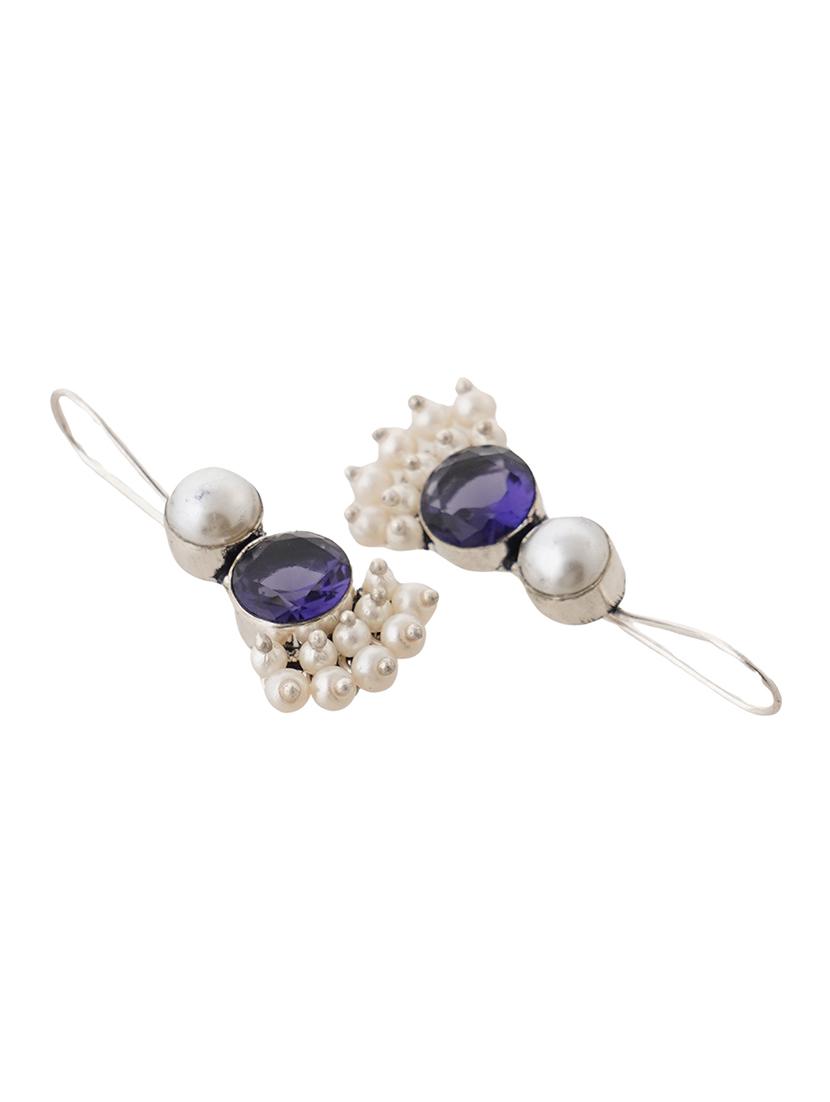 purple & silver toned classic design crystal drop earrings - 22014456 - Standard Image - 3