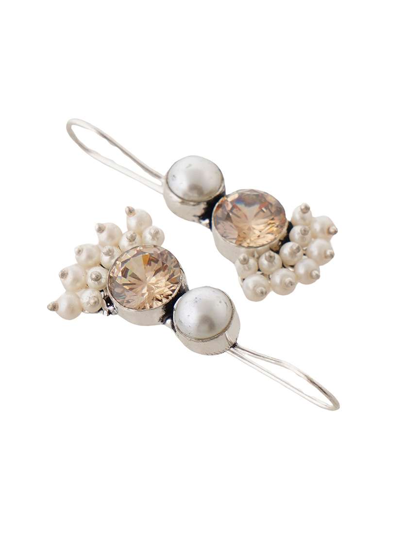 peach & silver toned classic design crystal drop earrings - 22014457 -  Standard Image - 3