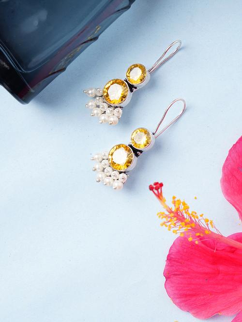 yellow & silver toned classic design crystal drop earrings - 22014458 -  Standard Image - 0