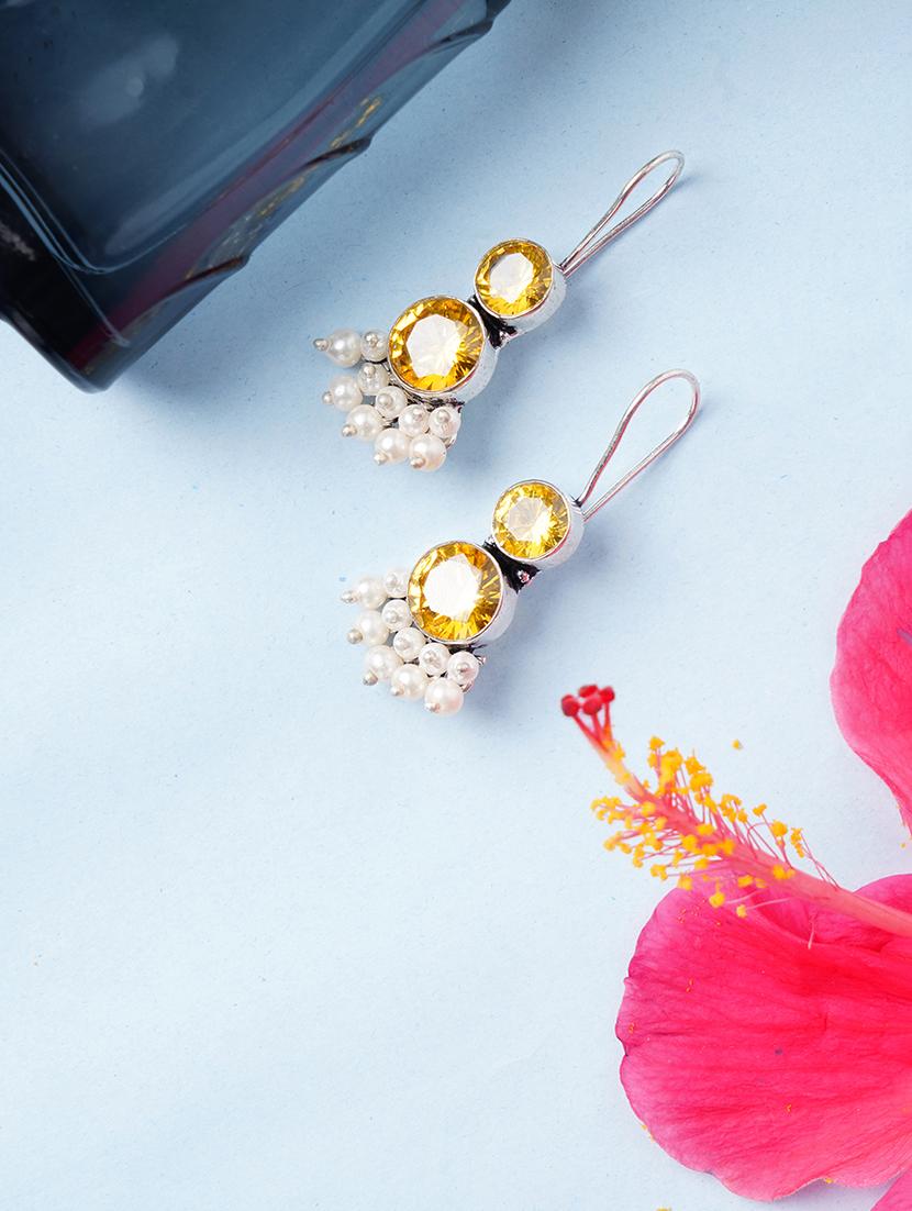 yellow & silver toned classic design crystal drop earrings - 22014458 -  Zoom Image - 0