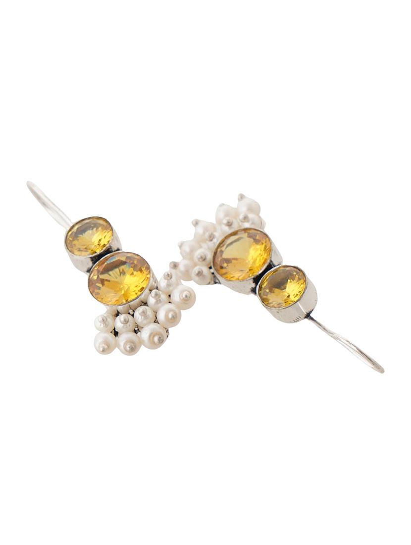 yellow & silver toned classic design crystal drop earrings - 22014458 - Standard Image - 3