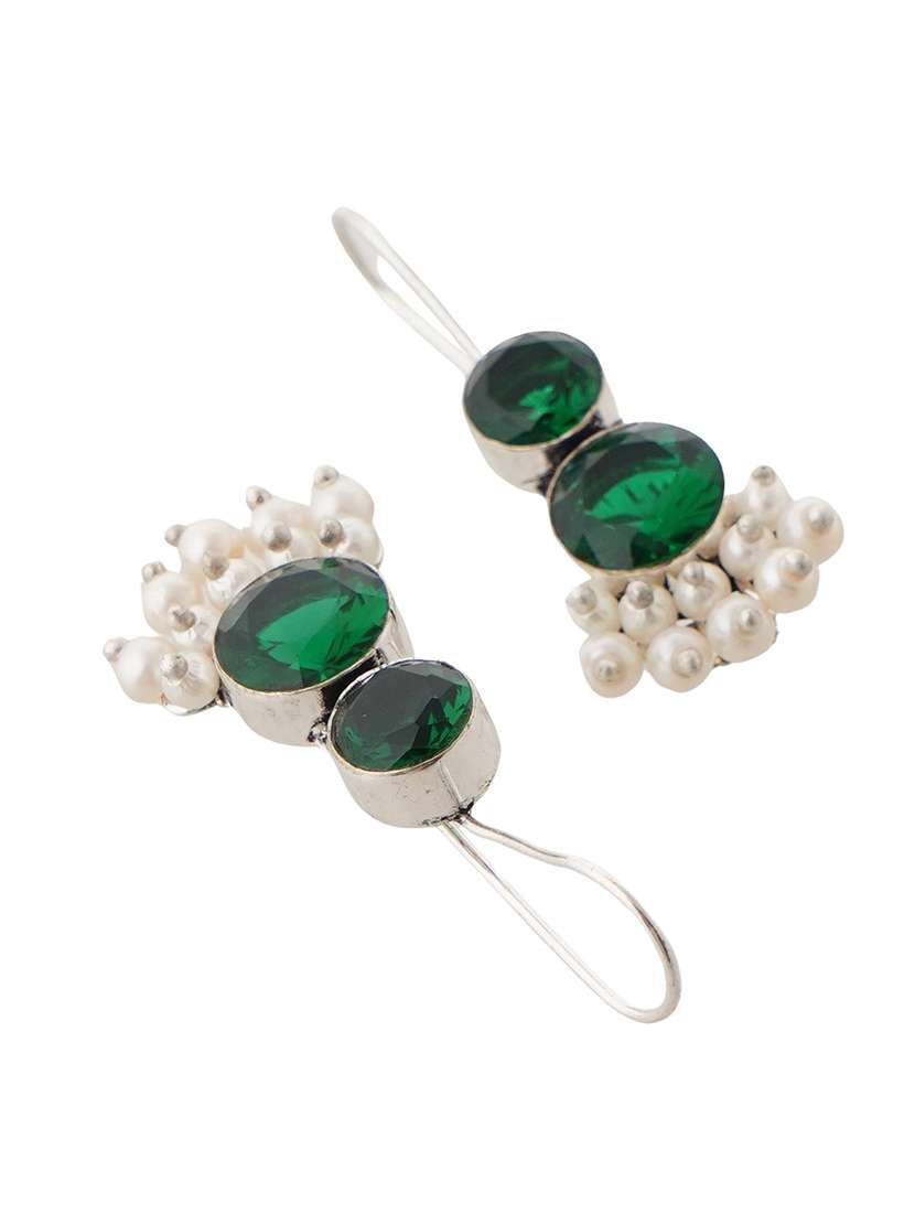 green & silver toned classic design crystal drop earrings - 22014459 -  Standard Image - 3