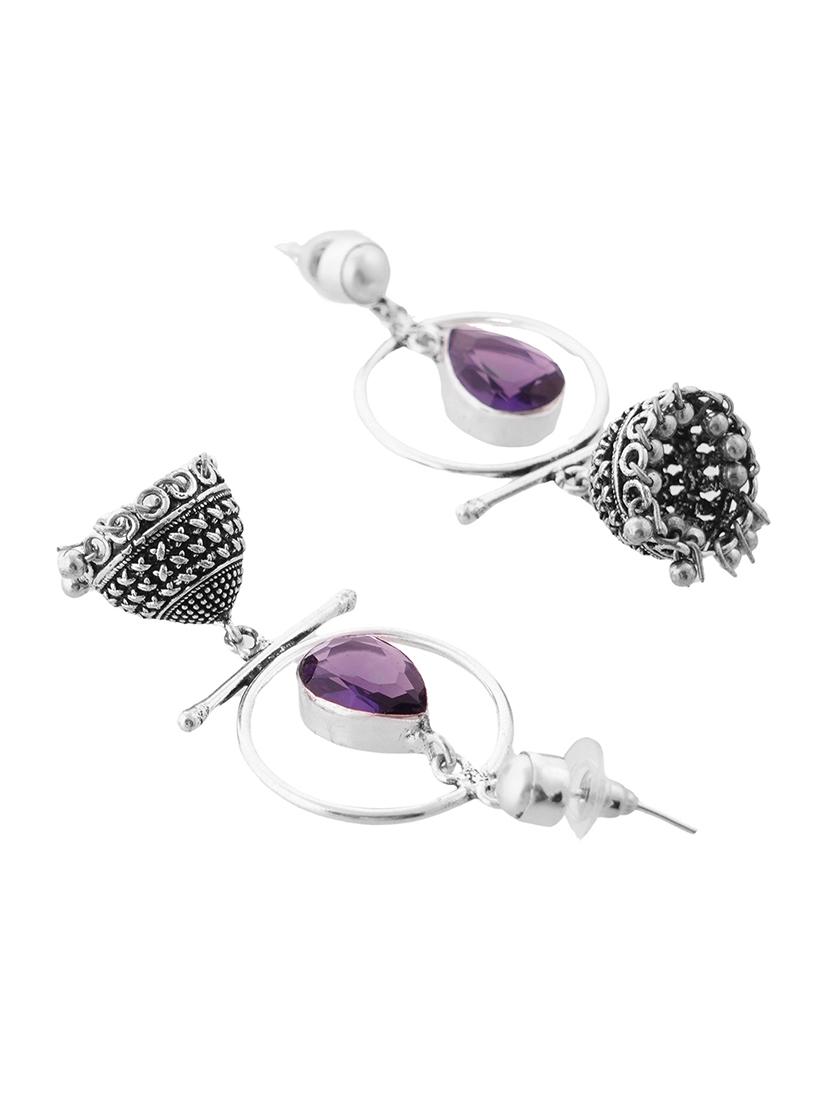 purple & silver toned classic design crystal drop jhumki - 22014462 - Standard Image - 3