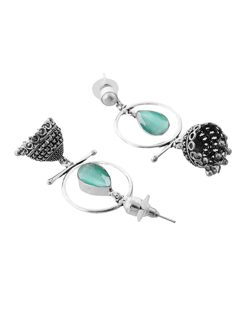 green & silver toned classic design crystal drop jhumki - 22014463 - Standard Image - 3