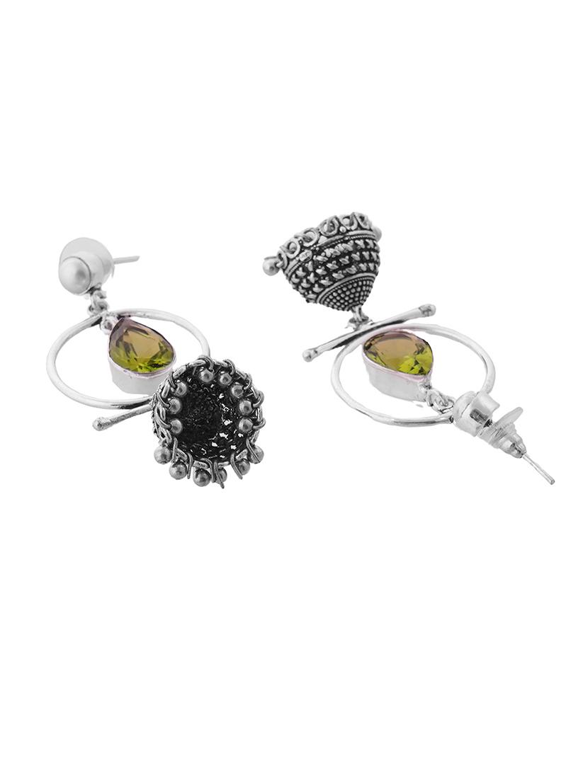 green & silver toned classic design crystal drop jhumki - 22014467 - Standard Image - 3