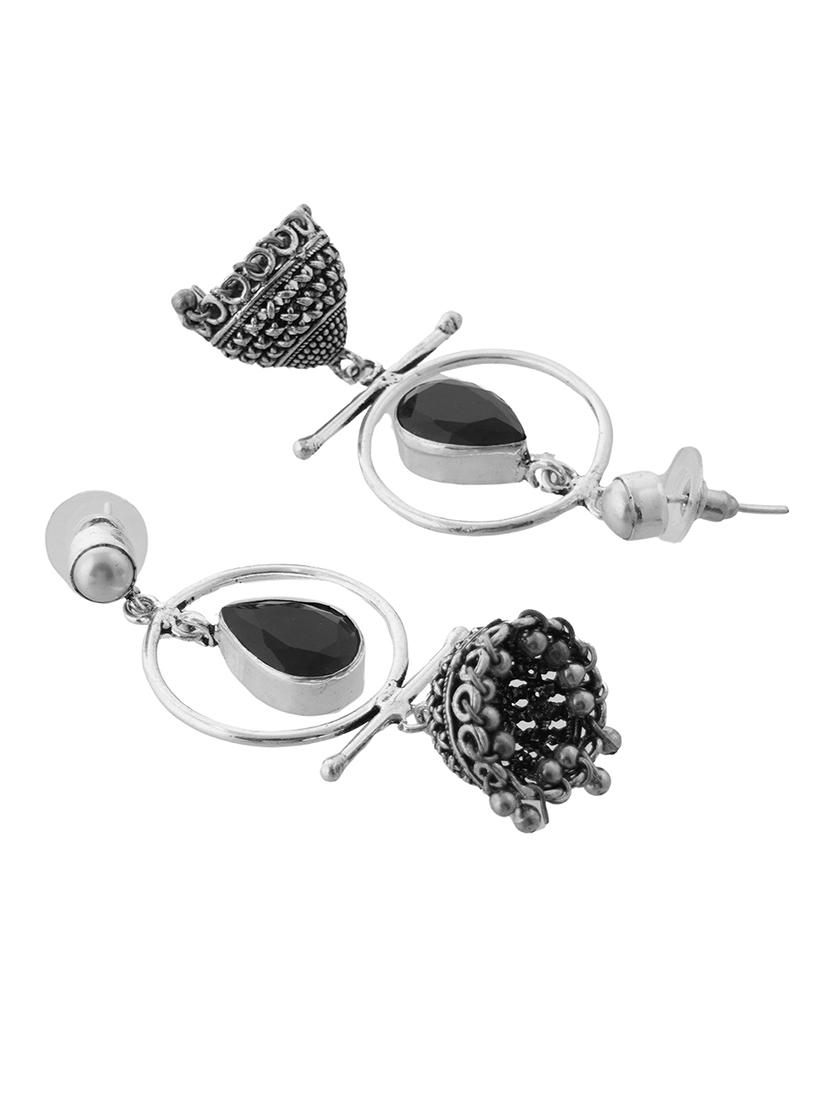 black & silver toned classic design crystal drop jhumki - 22014469 - Standard Image - 3