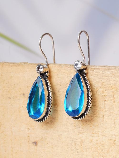 blue & silver toned classic design crystal drop earrings - 22014470 -  Standard Image - 0