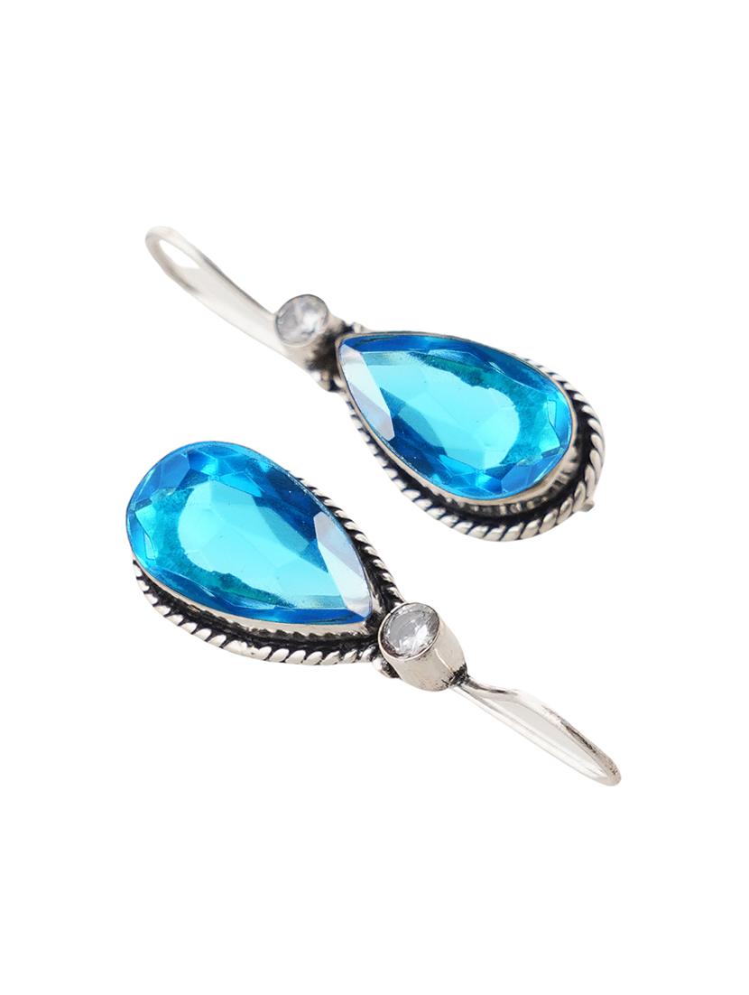 blue & silver toned classic design crystal drop earrings - 22014470 - Standard Image - 3
