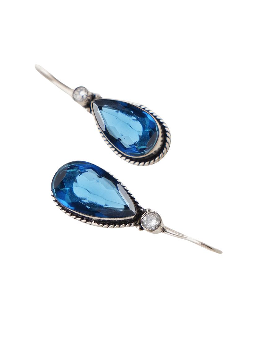 blue & silver toned classic design crystal drop earrings - 22014471 - Standard Image - 3
