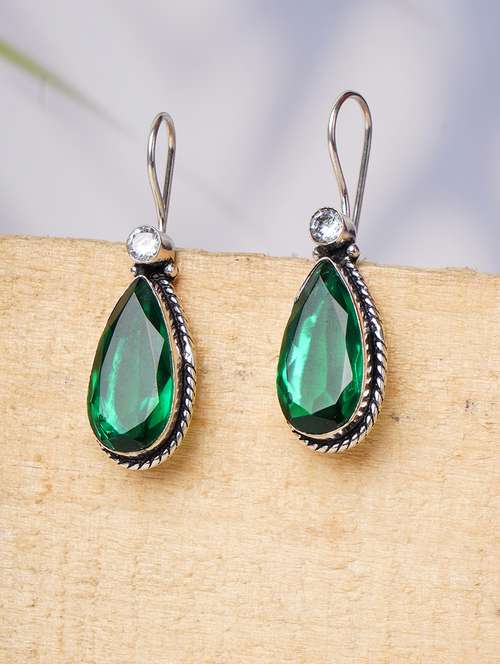 green & silver toned classic design crystal drop earrings - 22014473 -  Standard Image - 0