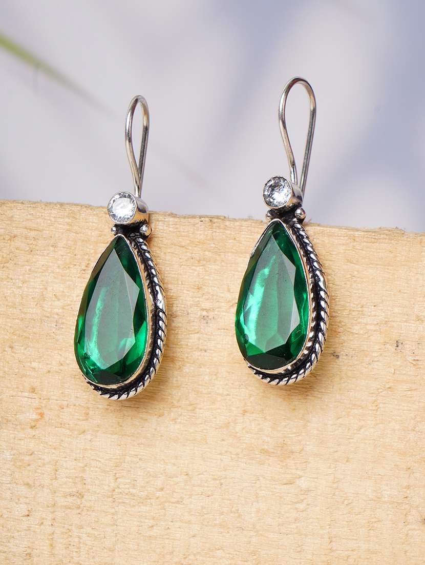 green & silver toned classic design crystal drop earrings - 22014473 -  Zoom Image - 0