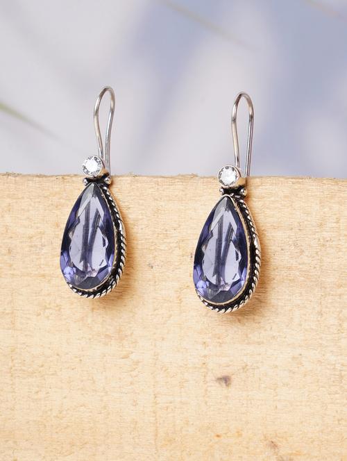 purple & silver toned classic design crystal drop earrings - 22014474 -  Standard Image - 0