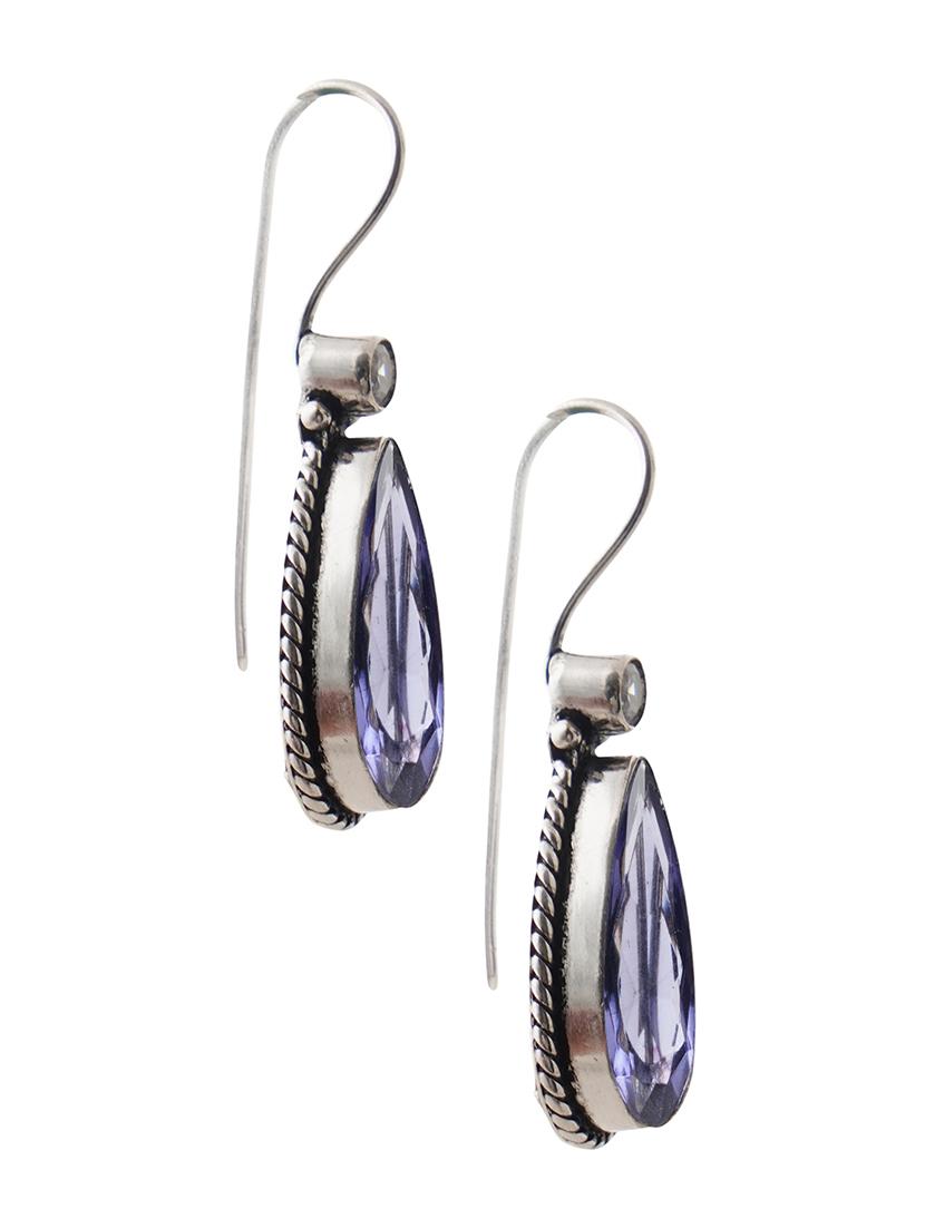 purple & silver toned classic design crystal drop earrings - 22014474 - Standard Image - 3