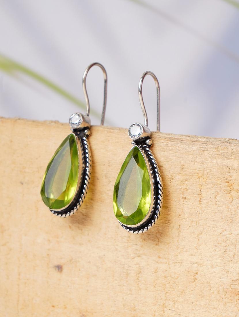 green & silver toned classic design crystal drop earrings - 22014477 -  Zoom Image - 0