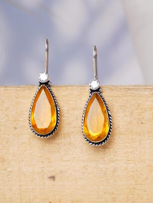 yellow & silver toned classic design crystal drop earrings - 22014478 - Standard Image - 0