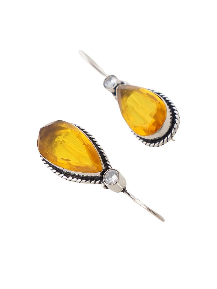 yellow & silver toned classic design crystal drop earrings - 22014478 - Standard Image - 3