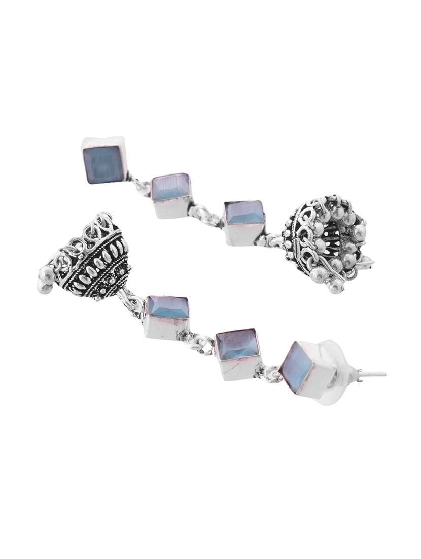 light blue & silver toned classic design crystal drop jhumki - 22014480 -  Standard Image - 3