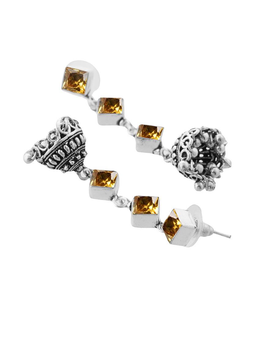 yellow & silver toned classic design crystal drop jhumki - 22014482 - Standard Image - 3