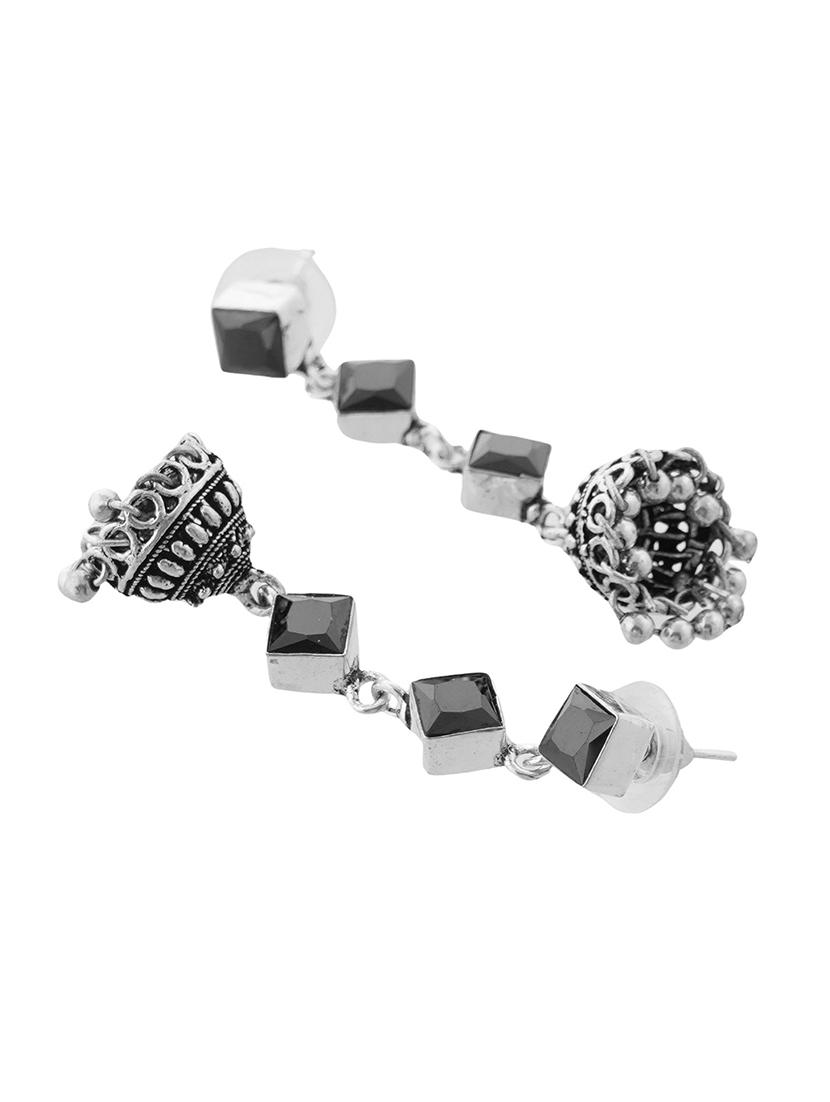 black & silver toned classic design crystal drop jhumki - 22014483 - Standard Image - 3
