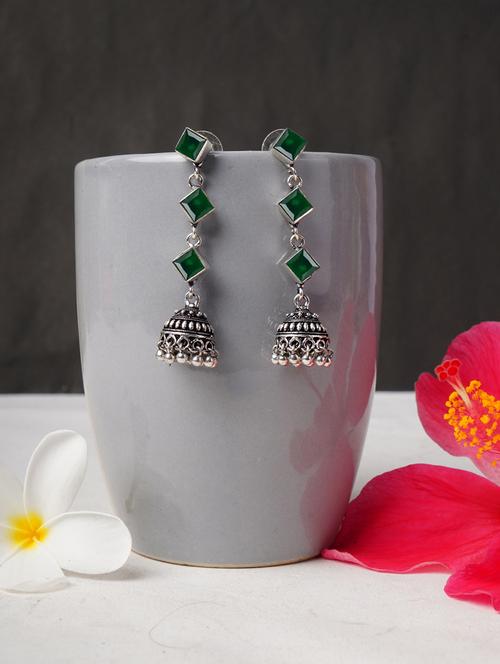 green & silver toned classic design crystal drop jhumki - 22014484 -  Standard Image - 0