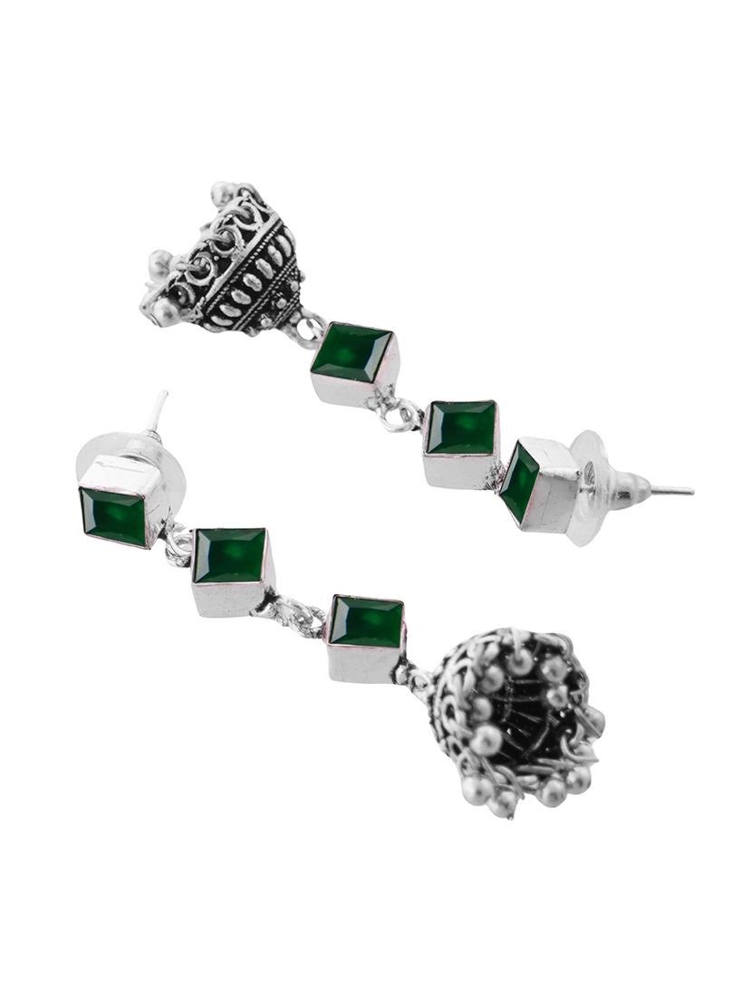 green & silver toned classic design crystal drop jhumki - 22014484 - Standard Image - 3
