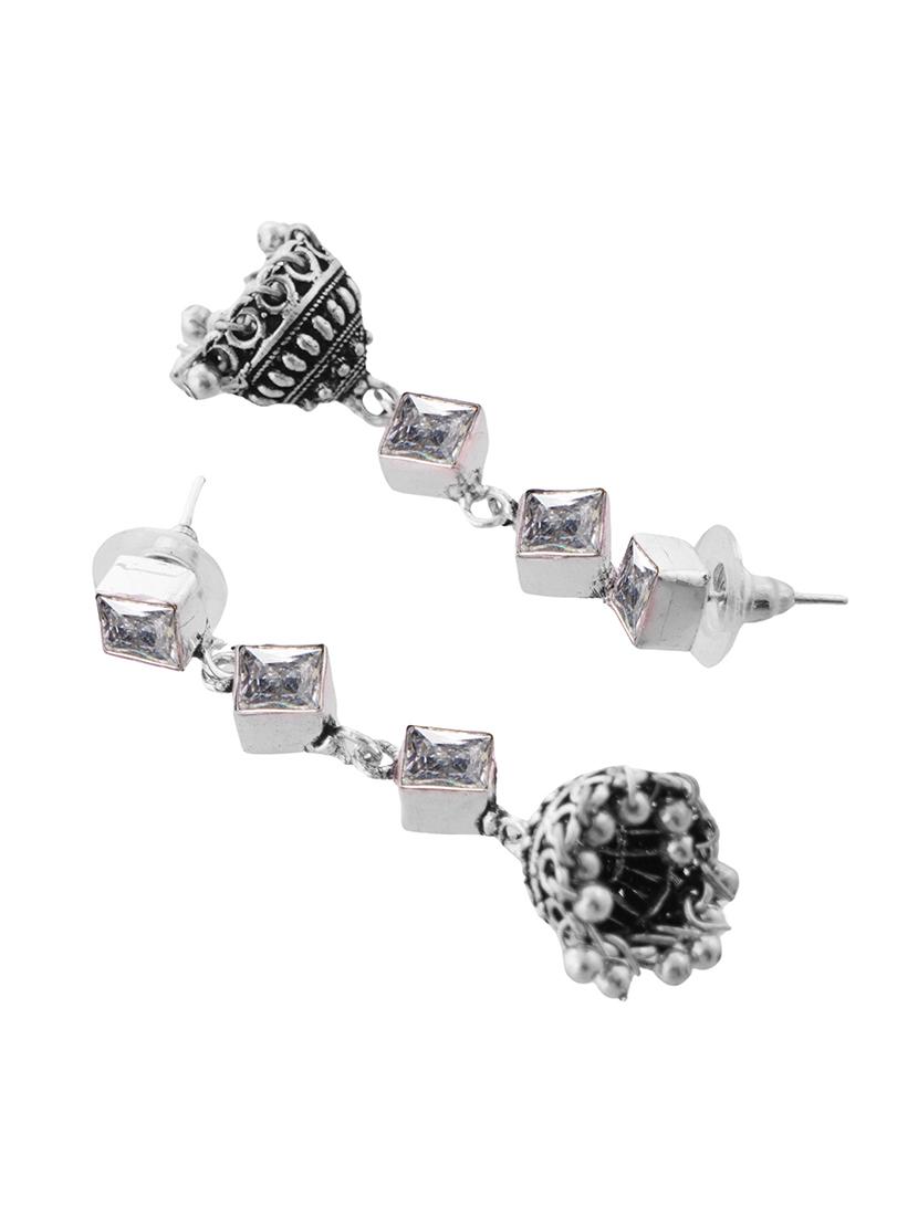silver toned classic design crystal drop jhumki - 22014485 - Standard Image - 3