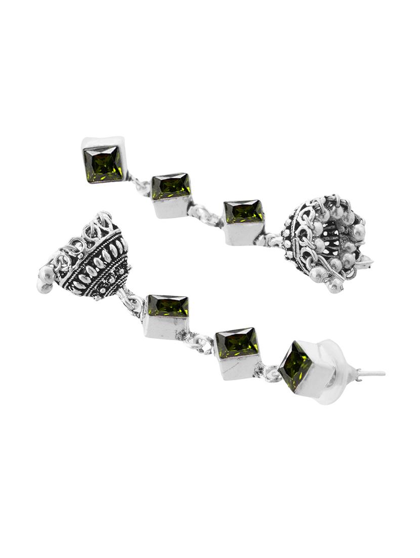 green & silver toned classic design crystal drop jhumki - 22014486 - Standard Image - 3