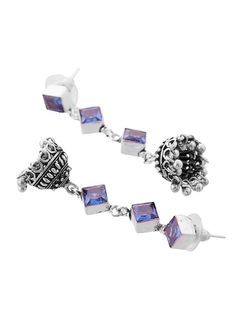 blue & silver toned classic design crystal drop jhumki - 22014488 - Standard Image - 3