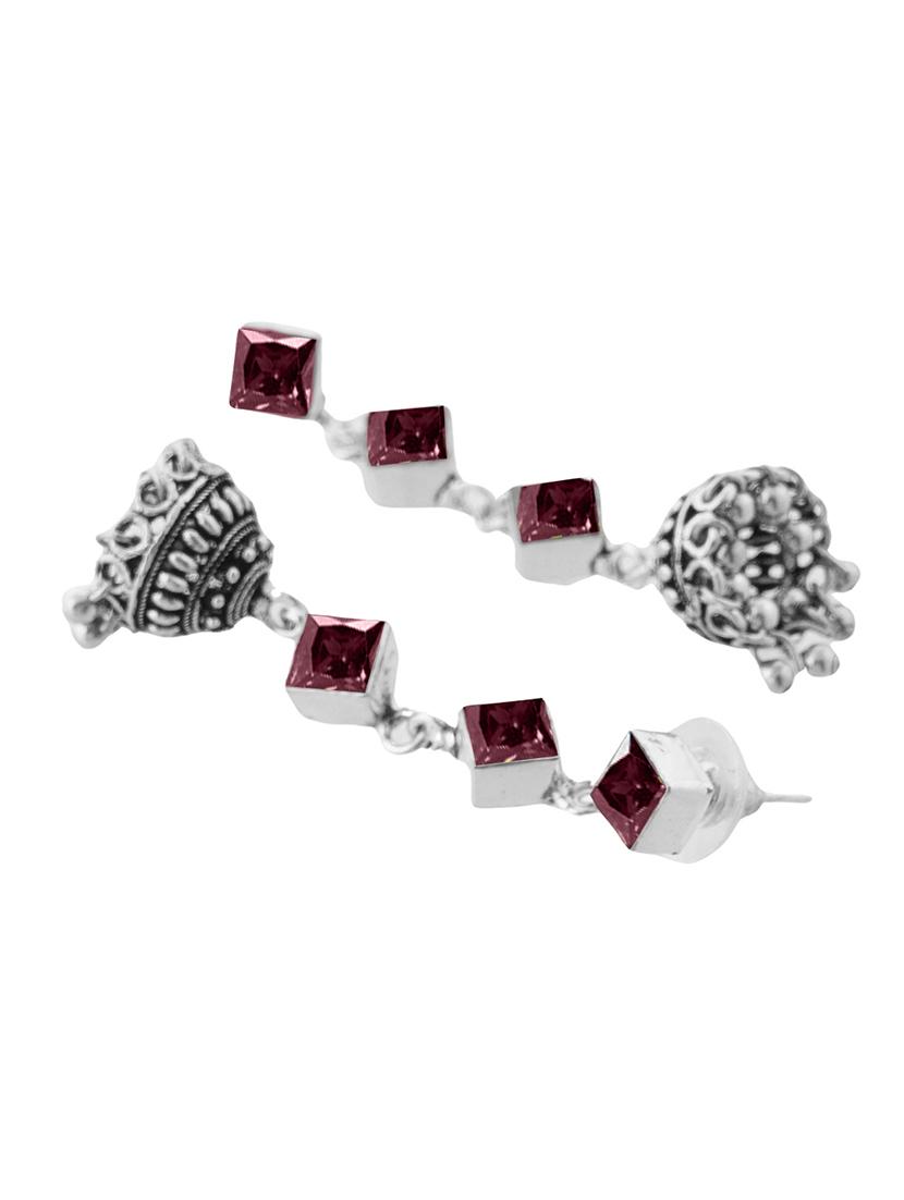 pink & silver toned classic design crystal drop jhumki - 22014489 - Standard Image - 3