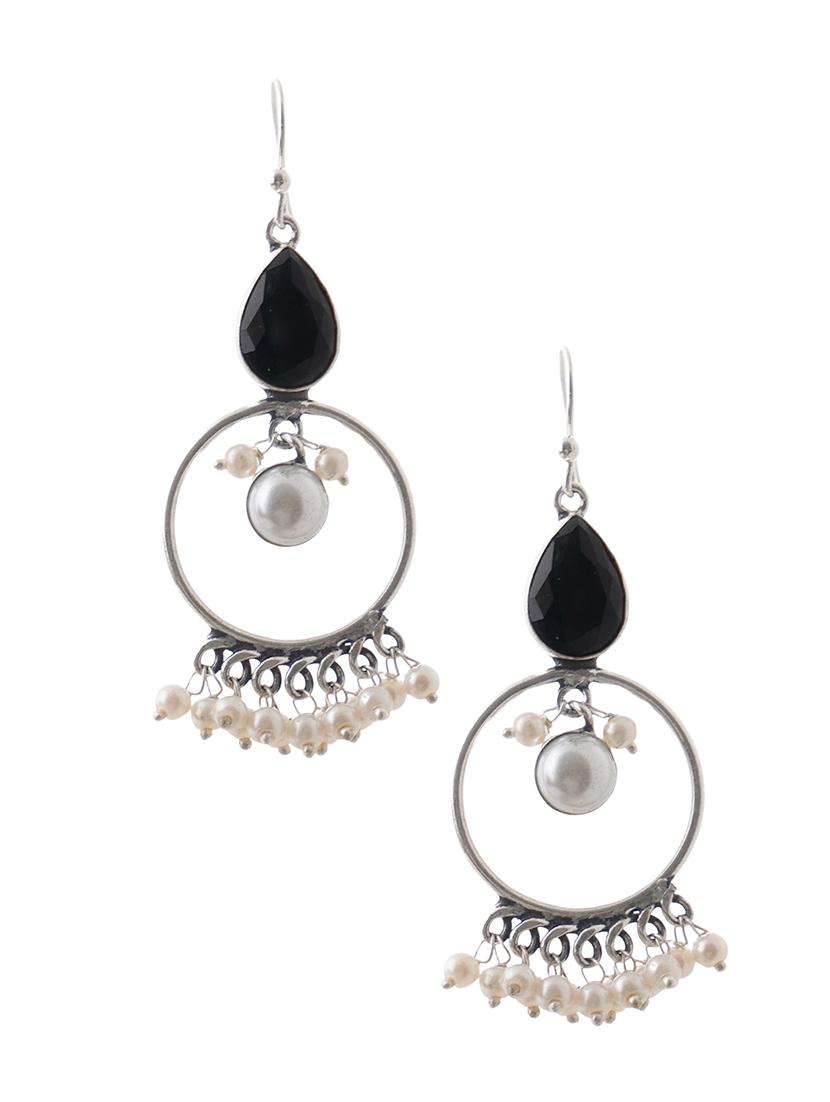 crystals studded and beaded circular drop earrings - 22014490 - Standard Image - 3