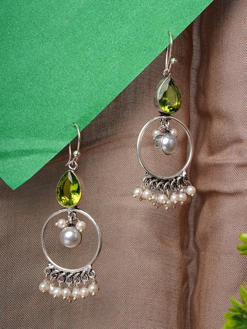 crystals studded and beaded circular drop earrings - 22014491 -  Standard Image - 0