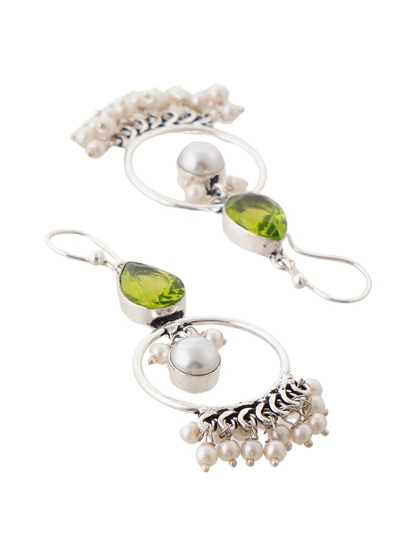 crystals studded and beaded circular drop earrings - 22014491 - Standard Image - 3