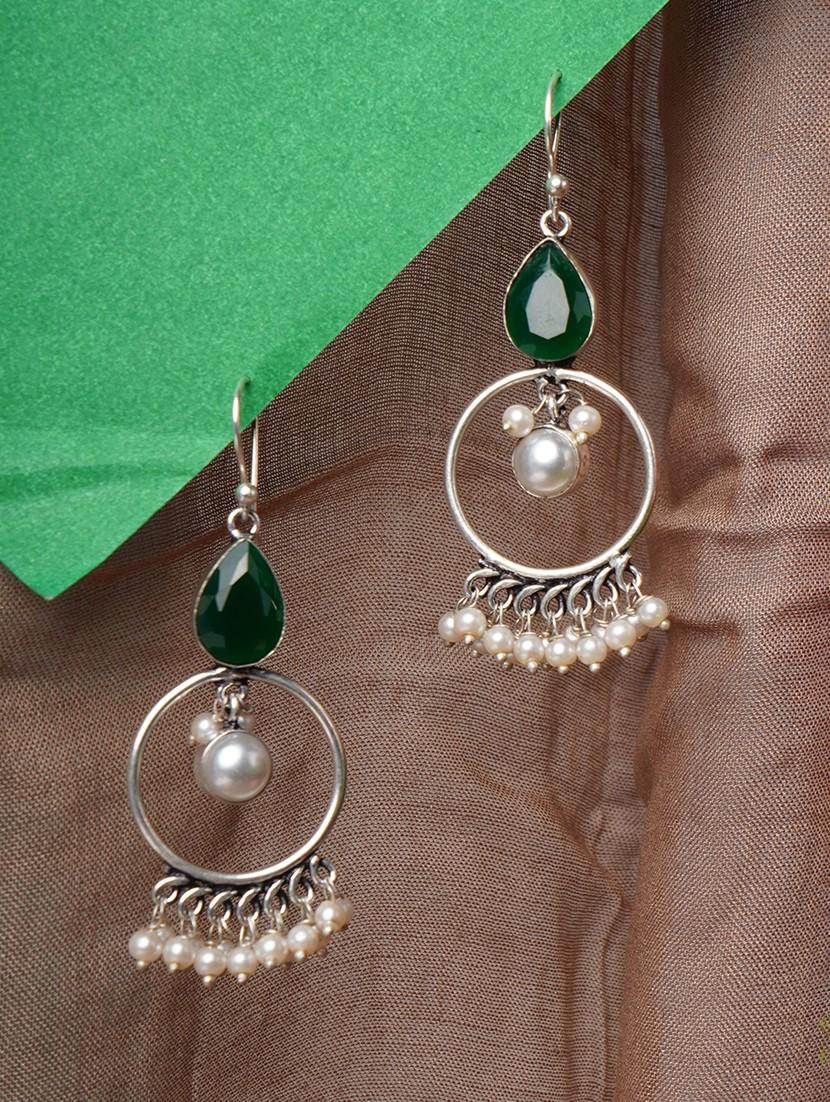 crystals studded and beaded circular drop earrings - 22014492 -  Zoom Image - 0