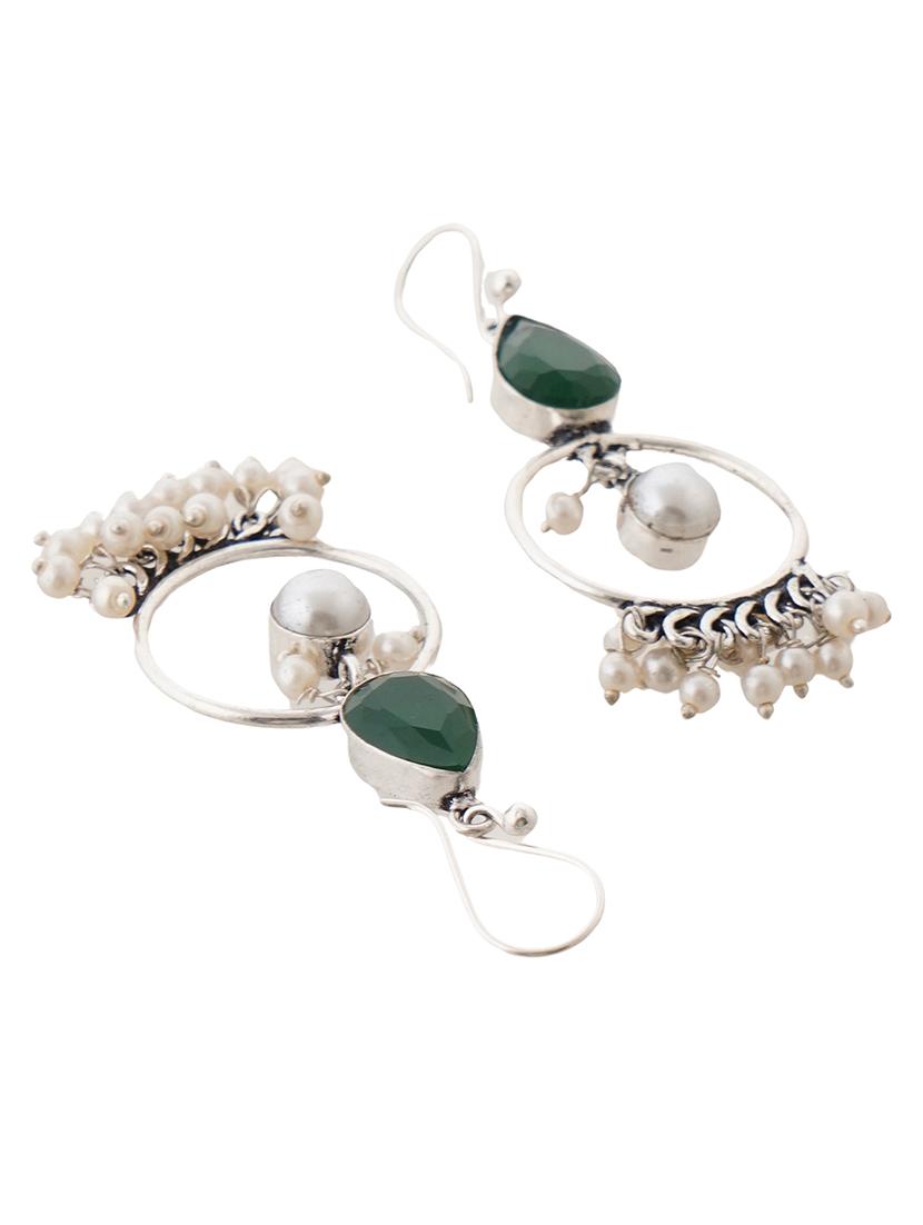 crystals studded and beaded circular drop earrings - 22014492 - Standard Image - 3
