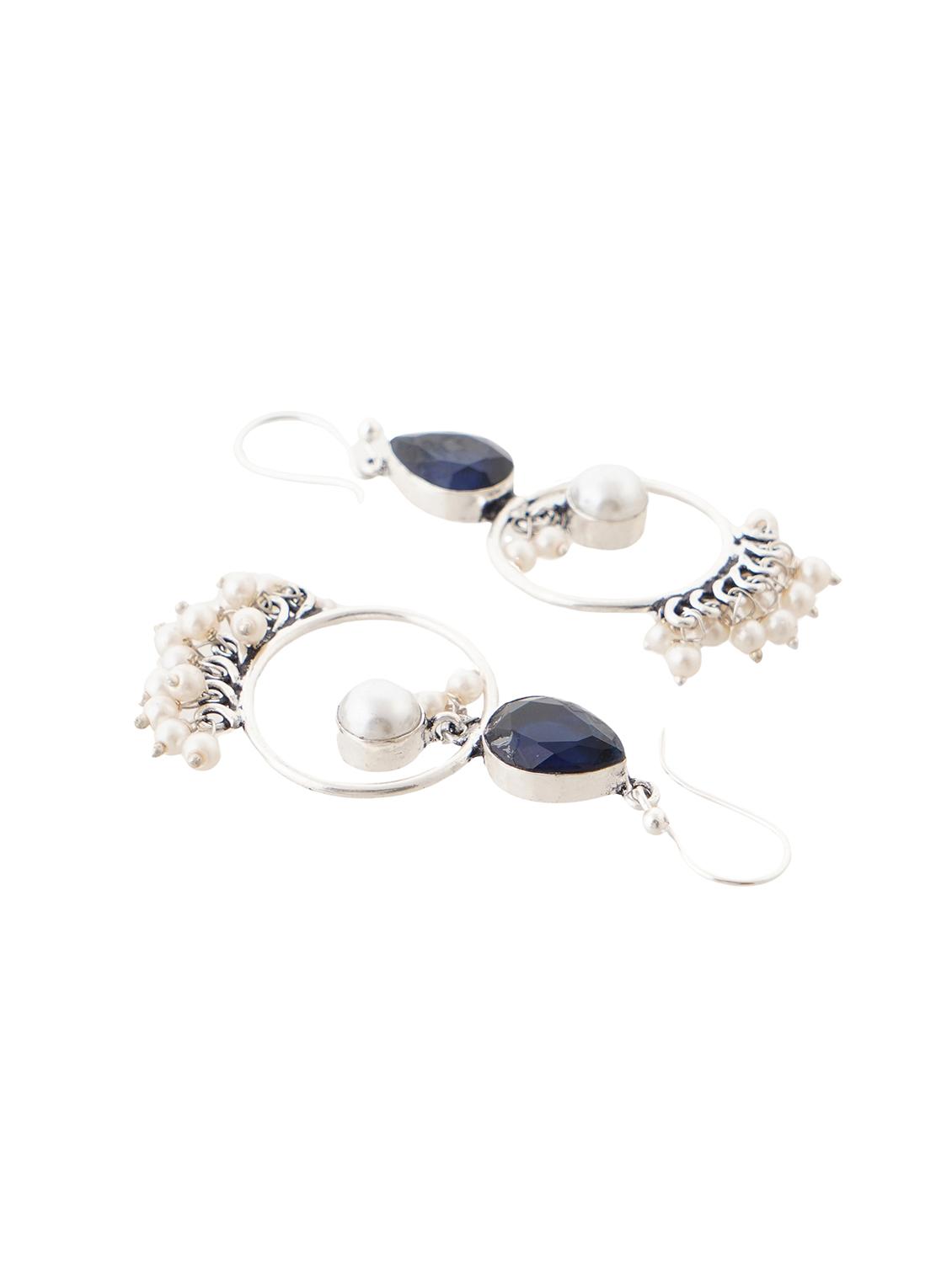 crystals studded and beaded circular drop earrings - 22014493 - Standard Image - 3