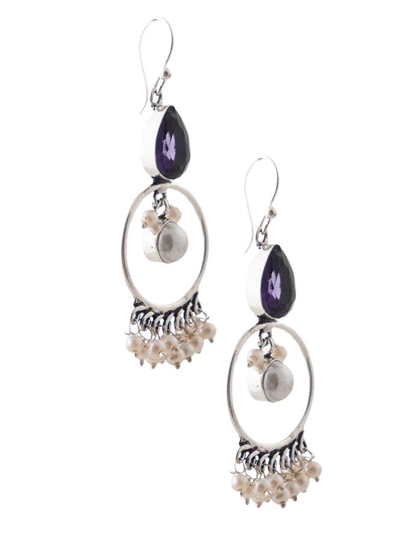 crystals studded and beaded circular drop earrings - 22014495 - Standard Image - 3