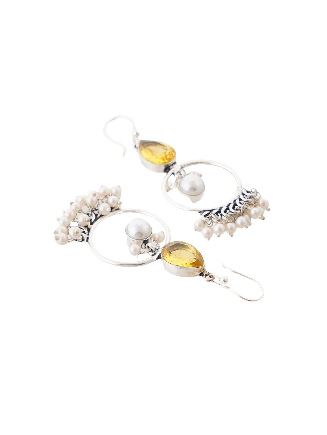 crystals studded and beaded circular drop earrings - 22014496 - Standard Image - 3
