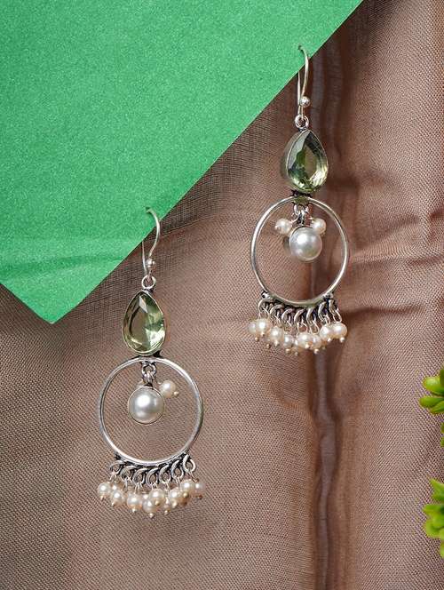 crystals studded and beaded circular drop earrings - 22014497 -  Standard Image - 0