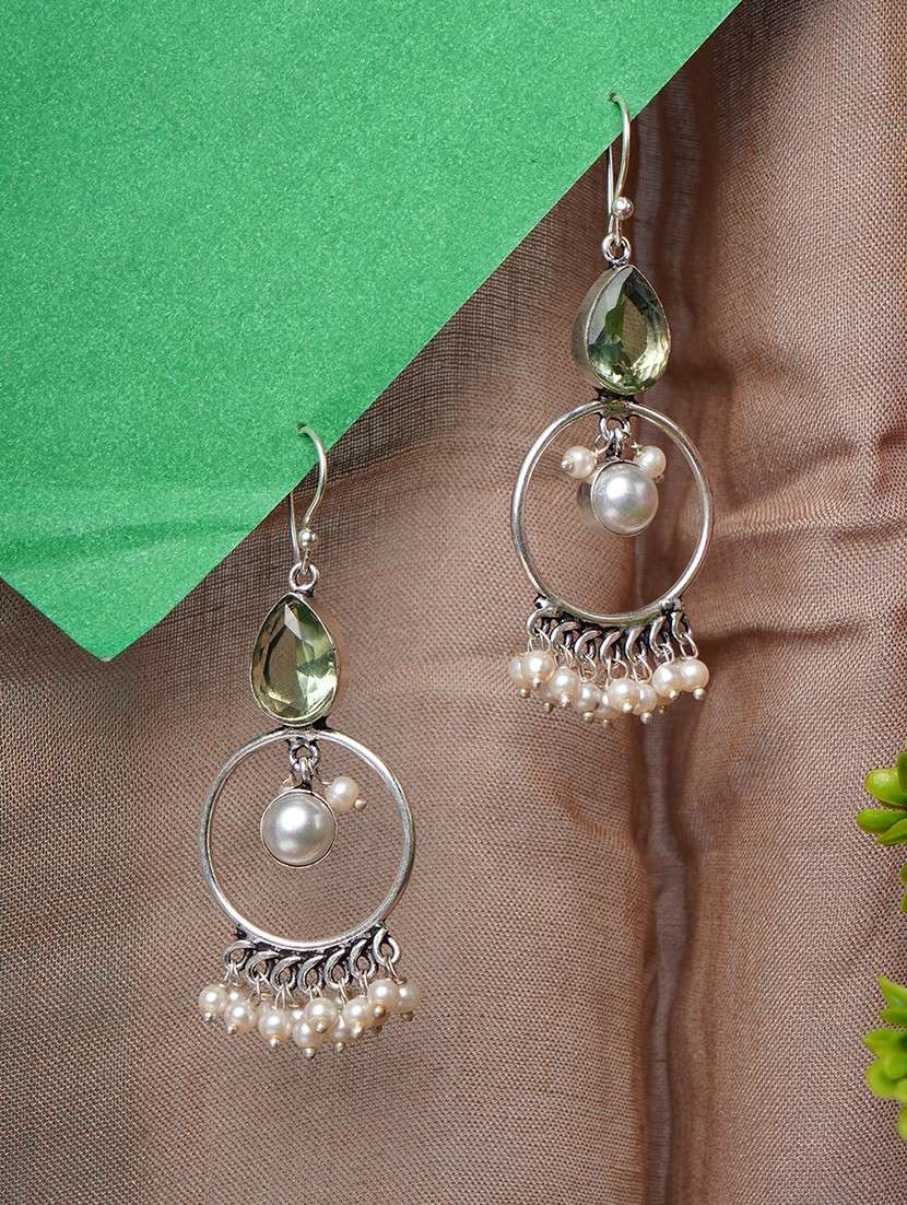 crystals studded and beaded circular drop earrings