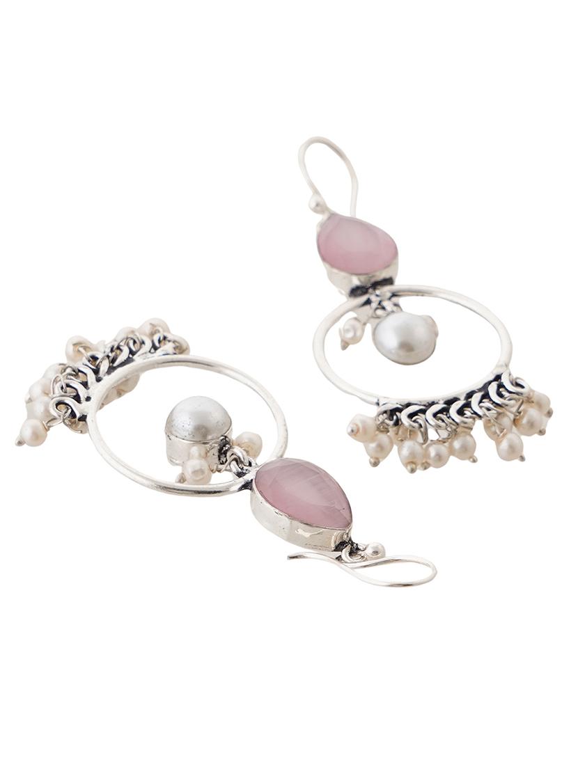 crystals studded and beaded circular drop earrings - 22014498 - Standard Image - 3