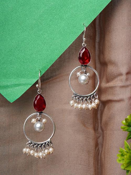 crystals studded and beaded circular drop earrings - 22014499 -  Standard Image - 0