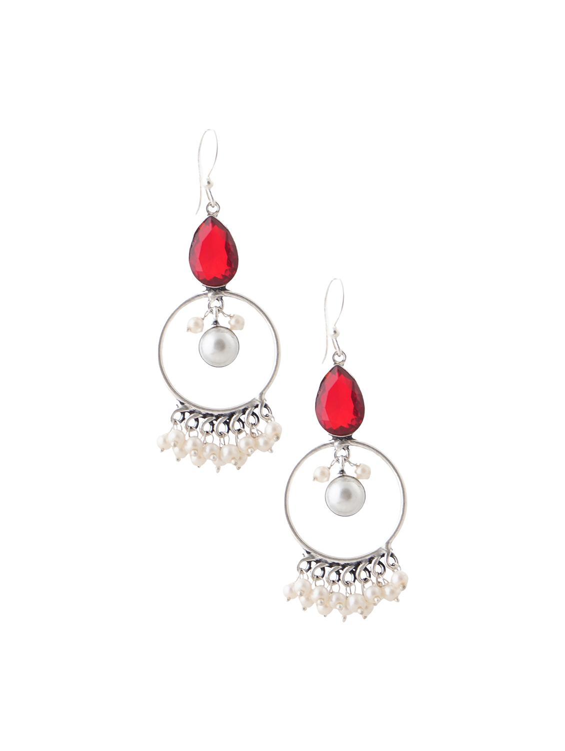 crystals studded and beaded circular drop earrings - 22014499 - Standard Image - 3