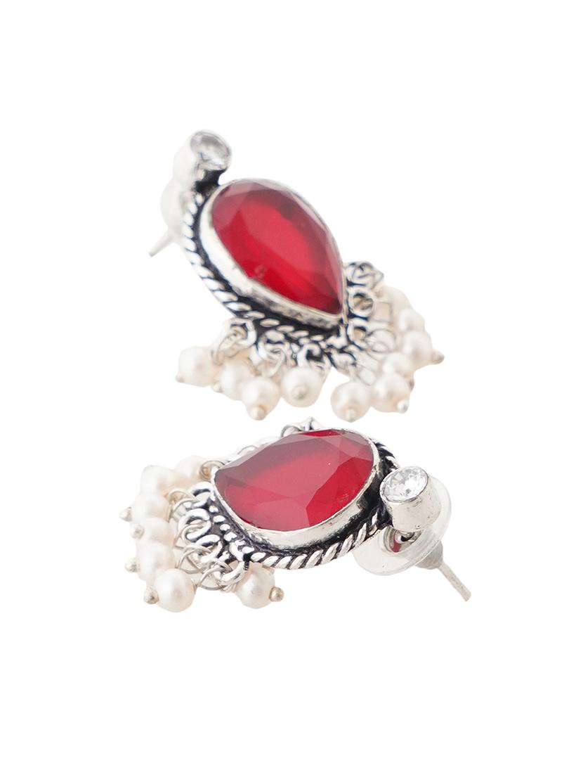 crystals studded and beaded circular stud earrings - 22014501 - Standard Image - 3