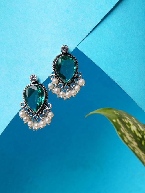 crystals studded and beaded circular stud earrings - 22014502 -  Standard Image - 0