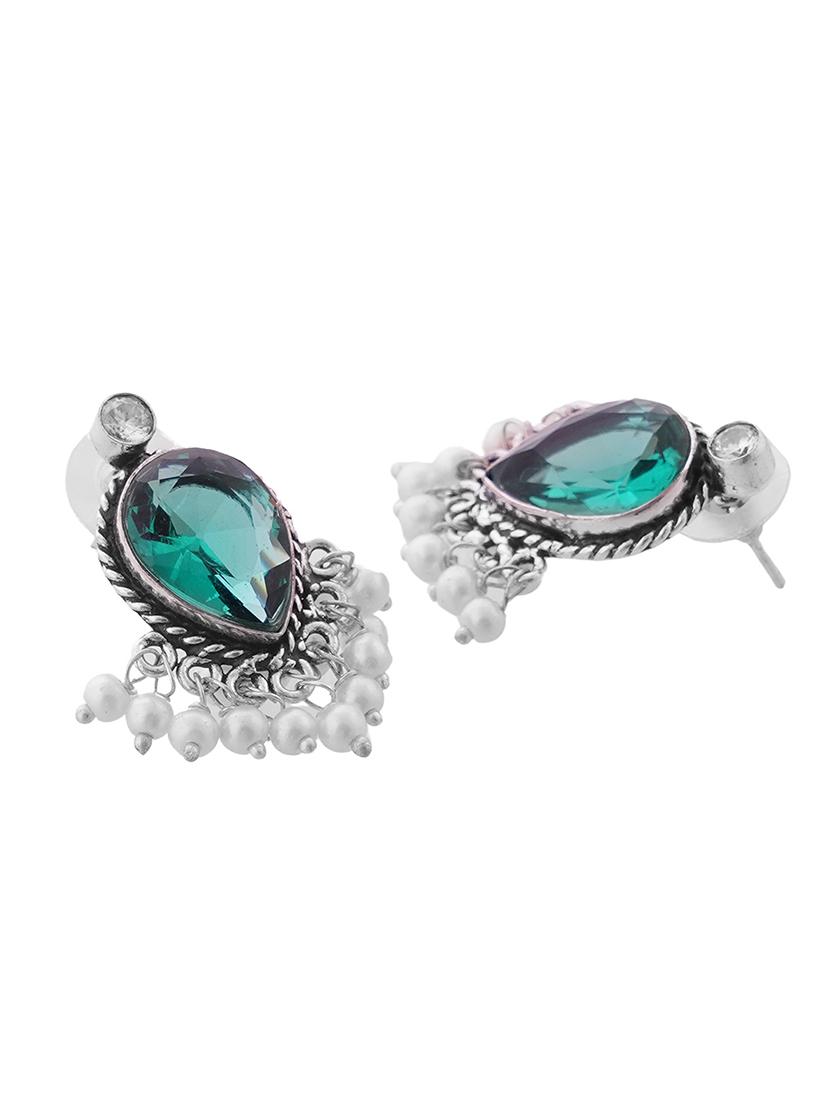 crystals studded and beaded circular stud earrings - 22014502 - Standard Image - 3